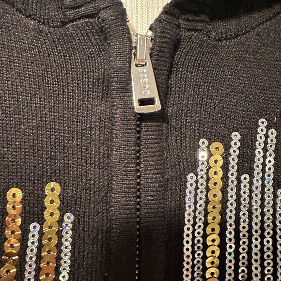NWT! Guess Bling Sequin Francer Full Zip Sweater Hoodie Black - Picture 2 of 9